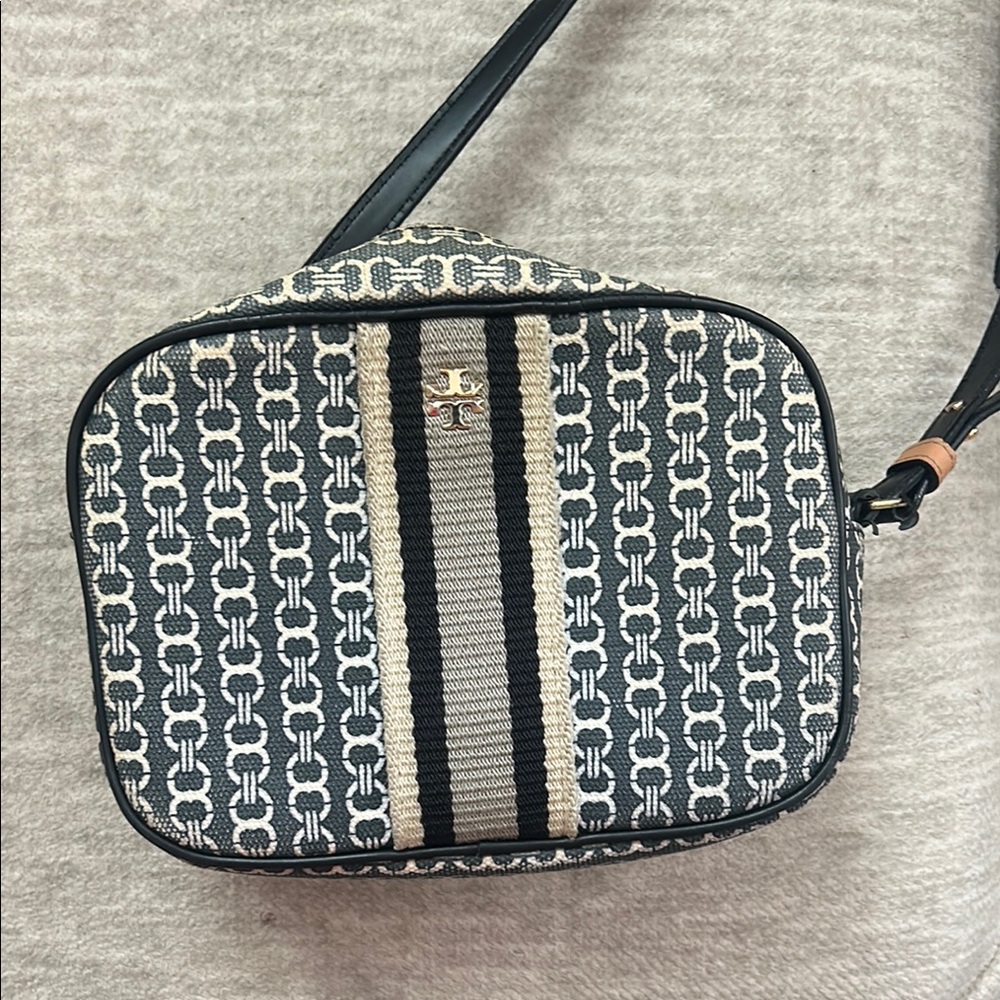 Tory Burch Patterned Black and Cream Crossbody Bag